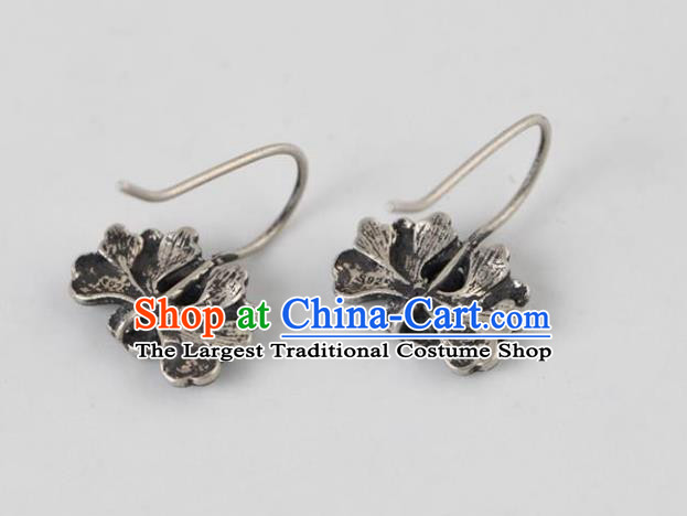 China National Silver Earrings Traditional Cheongsam Blueing Peony Ear Accessories