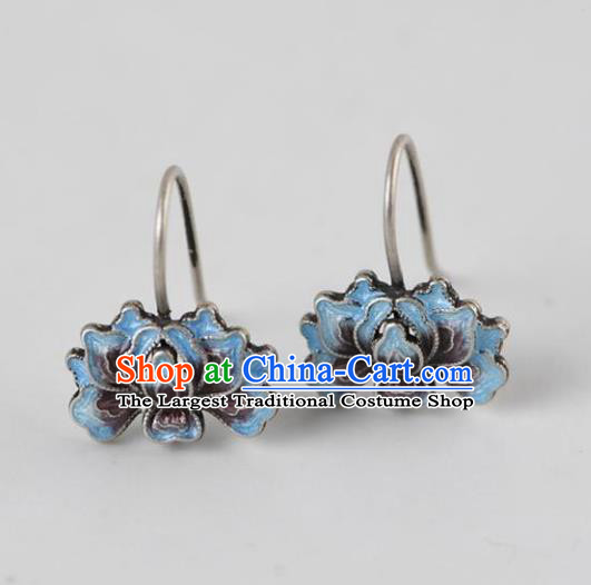 China National Silver Earrings Traditional Cheongsam Blueing Peony Ear Accessories
