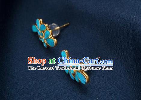 China Traditional Qing Dynasty Empress Ear Accessories National Blue Earrings