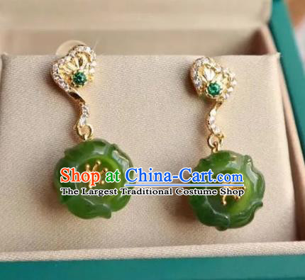 China Traditional Cheongsam Crystal Ear Accessories National Qing Dynasty Court Jade Plum Earrings