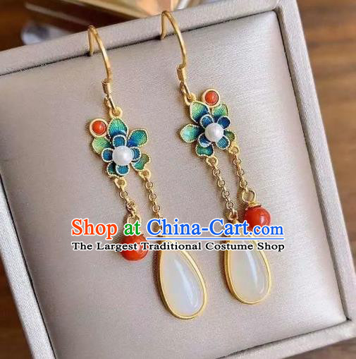 China Traditional Cheongsam Blueing Ear Accessories National Wedding Agate Tassel Earrings