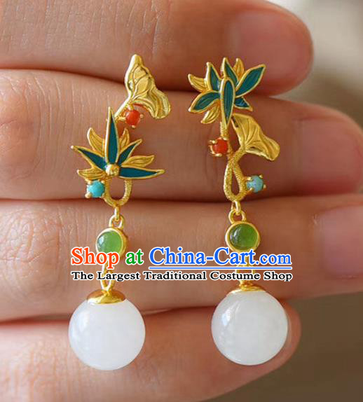 China Traditional Cheongsam Ear Accessories National Enamel Lotus Earrings