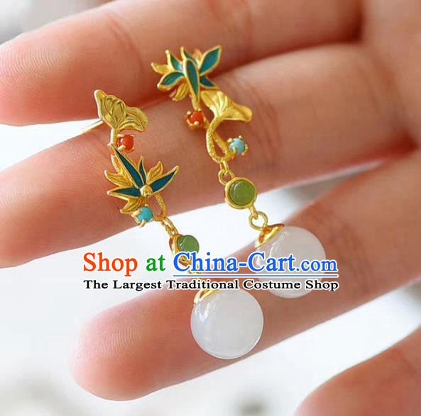 China Traditional Cheongsam Ear Accessories National Enamel Lotus Earrings