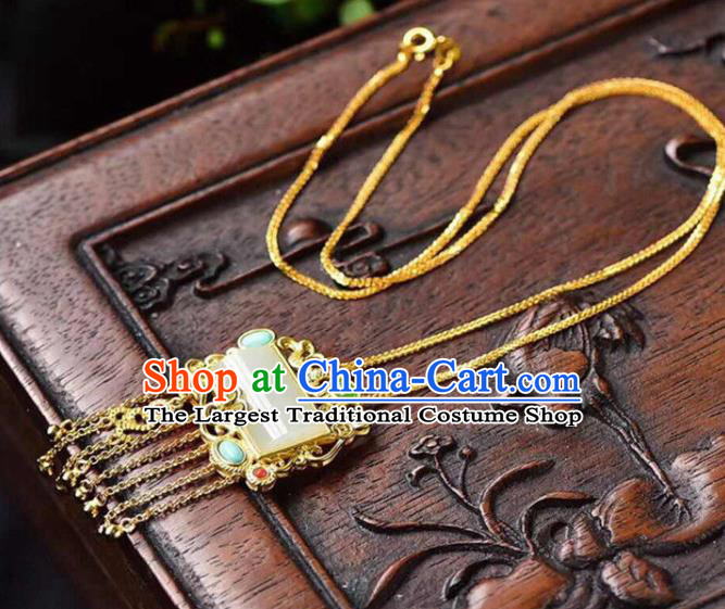 China Handmade Golden Tassel Necklace Jewelry Accessories Traditional Jade Pendant