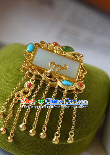 China Handmade Golden Tassel Necklace Jewelry Accessories Traditional Jade Pendant