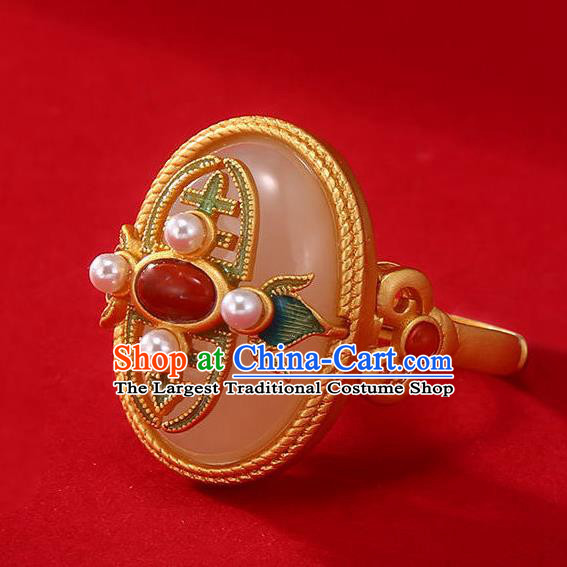 Chinese Handmade Jade Ring Jewelry Accessories Classical Qing Dynasty Golden Circlet