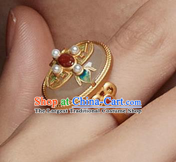 Chinese Handmade Jade Ring Jewelry Accessories Classical Qing Dynasty Golden Circlet