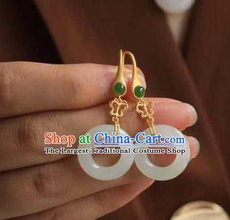 China Traditional Cheongsam White Jade Ear Accessories National Silver Earrings