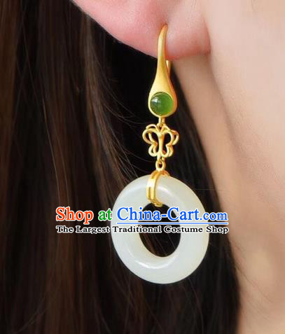 China Traditional Cheongsam White Jade Ear Accessories National Silver Earrings