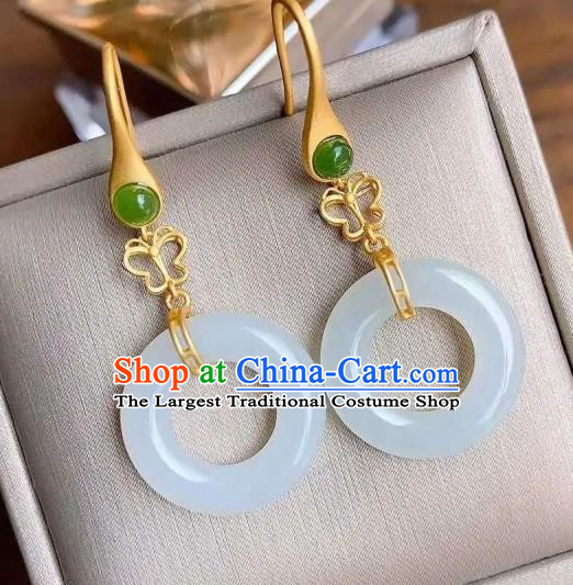 China Traditional Cheongsam White Jade Ear Accessories National Silver Earrings