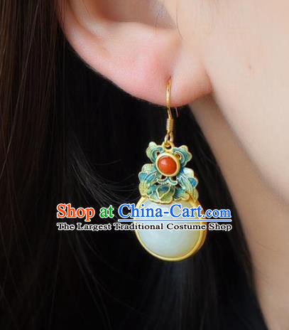 China Traditional Cheongsam Enamel Ear Accessories National White Jade Earrings