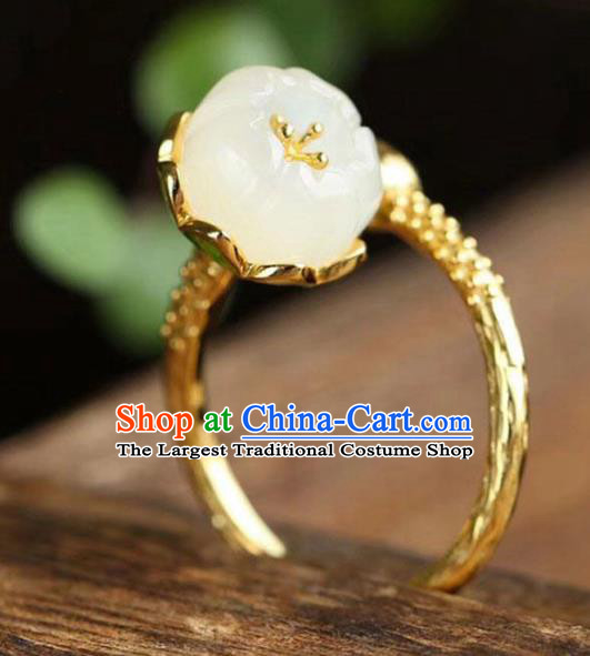 Chinese Handmade Golden Ring Jewelry Accessories Classical Jade Mangnolia Circlet