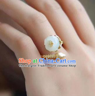 Chinese Handmade Golden Ring Jewelry Accessories Classical Jade Mangnolia Circlet