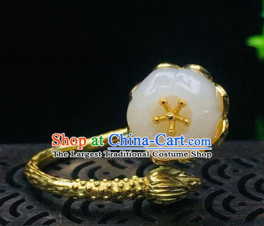 Chinese Handmade Golden Ring Jewelry Accessories Classical Jade Mangnolia Circlet