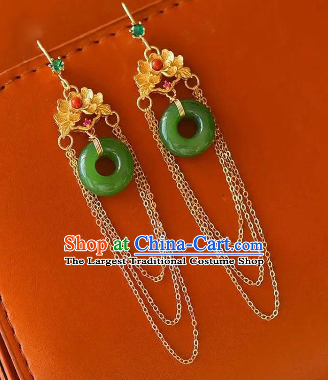 China National Golden Peony Tassel Earrings Traditional Cheongsam Jade Ear Jewelry Accessories