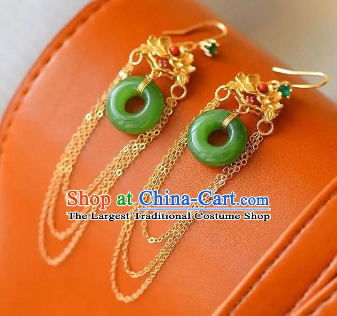 China National Golden Peony Tassel Earrings Traditional Cheongsam Jade Ear Jewelry Accessories