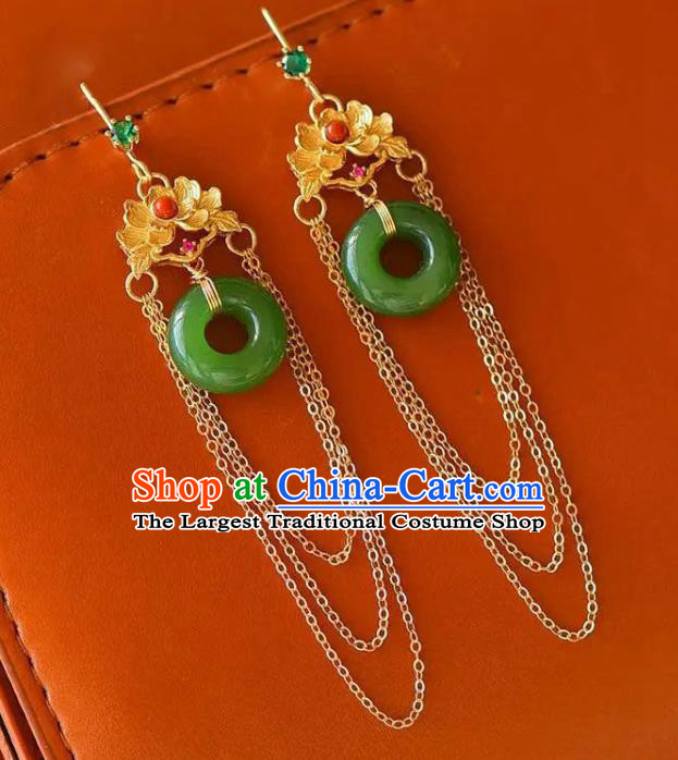 China National Golden Peony Tassel Earrings Traditional Cheongsam Jade Ear Jewelry Accessories
