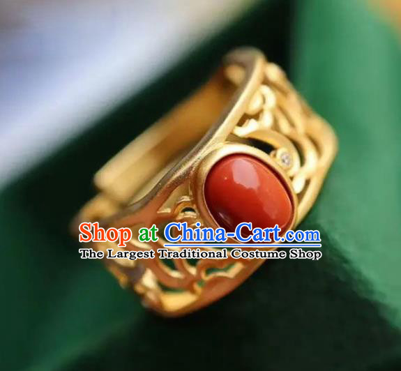 Chinese Handmade Carving Cloud Golden Ring Jewelry Accessories Classical Court Circlet