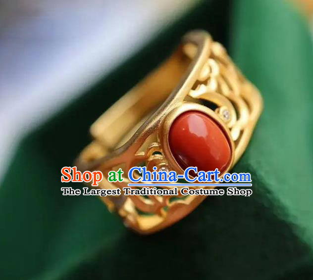 Chinese Handmade Carving Cloud Golden Ring Jewelry Accessories Classical Court Circlet