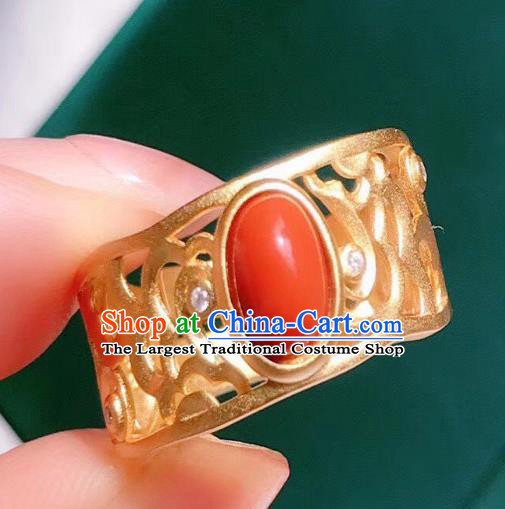 Chinese Handmade Carving Cloud Golden Ring Jewelry Accessories Classical Court Circlet