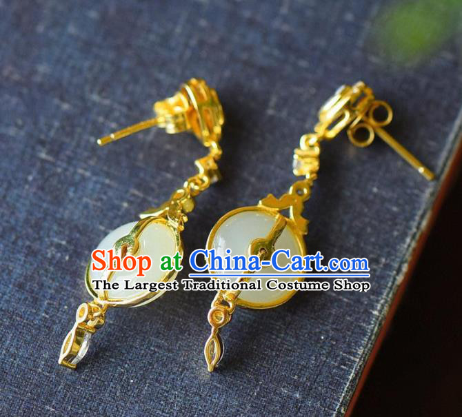 China Traditional Cheongsam Crystal Ear Jewelry Accessories National Jade Peace Buckle Earrings