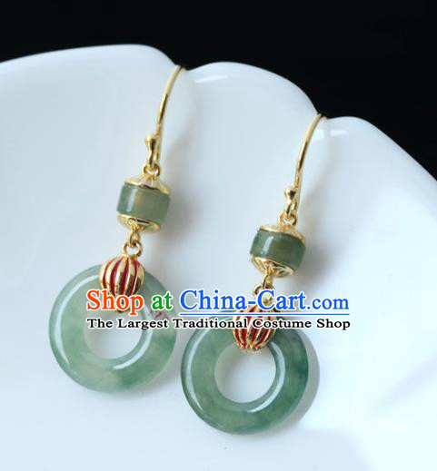 China Traditional Jade Peace Buckle Ear Jewelry Accessories National Cheongsam Red Lantern Earrings