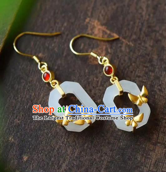 China Traditional Garnet Ear Jewelry Accessories National Cheongsam White Jade Earrings