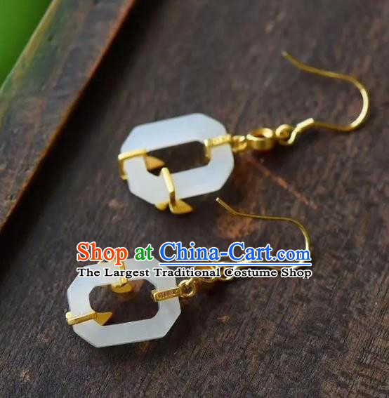 China Traditional Garnet Ear Jewelry Accessories National Cheongsam White Jade Earrings