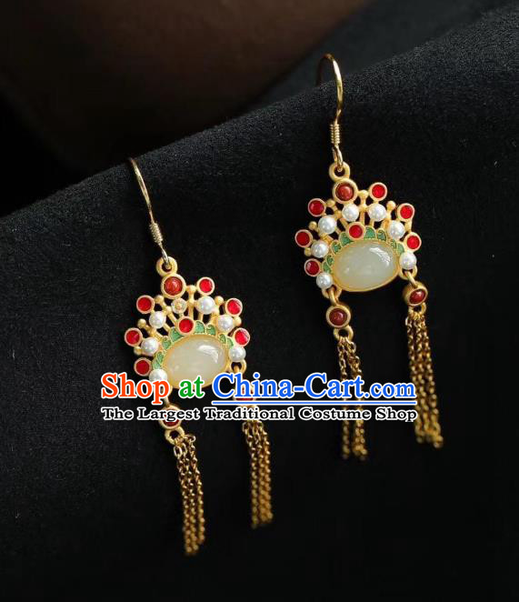 China Traditional Peking Opera Blues Ear Jewelry Accessories National Cheongsam Golden Tassel Earrings