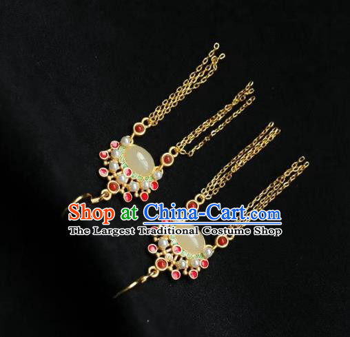 China Traditional Peking Opera Blues Ear Jewelry Accessories National Cheongsam Golden Tassel Earrings