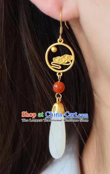 China Traditional White Jade Ear Jewelry Accessories National Cheongsam Golden Cloud Earrings
