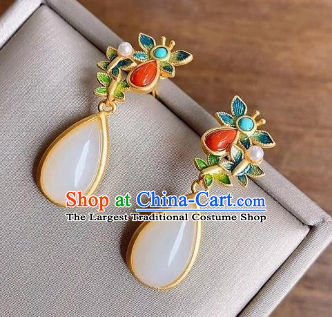 China Traditional Coral Ear Jewelry Accessories National Cheongsam Cloisonne Jade Earrings