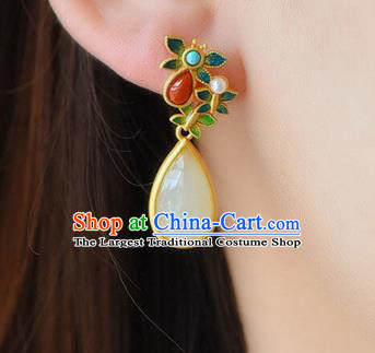 China Traditional Coral Ear Jewelry Accessories National Cheongsam Cloisonne Jade Earrings