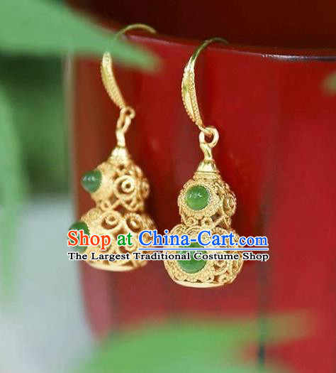 China Traditional Qing Dynasty Ear Jewelry Accessories National Cheongsam Golden Gourd Earrings