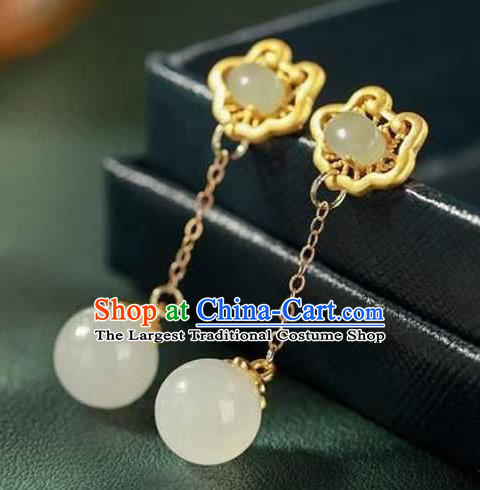 China Traditional Golden Cloud Ear Jewelry Accessories National Cheongsam Jade Tassel Earrings