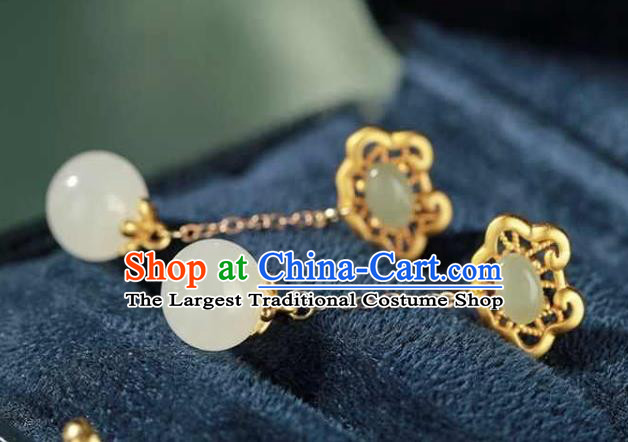 China Traditional Golden Cloud Ear Jewelry Accessories National Cheongsam Jade Tassel Earrings