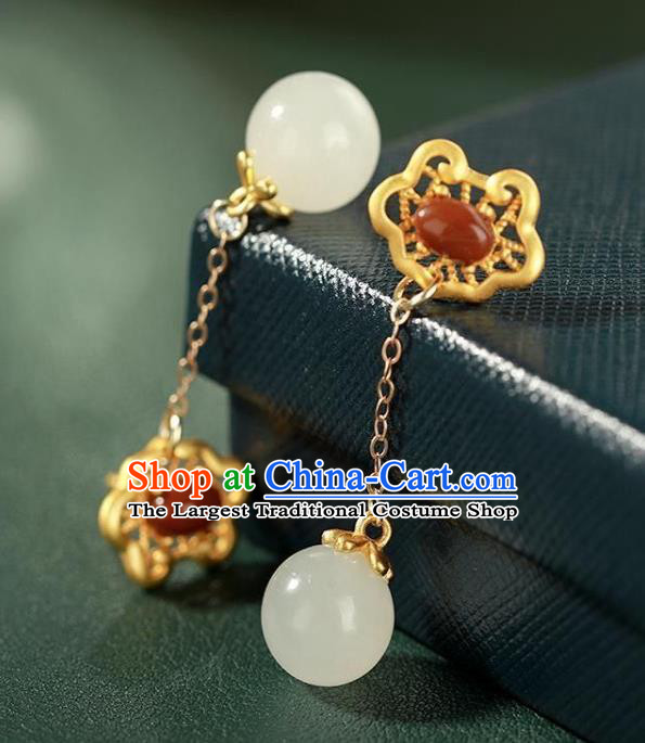 China Traditional Agate Ear Jewelry Accessories National Cheongsam Golden Cloud Earrings