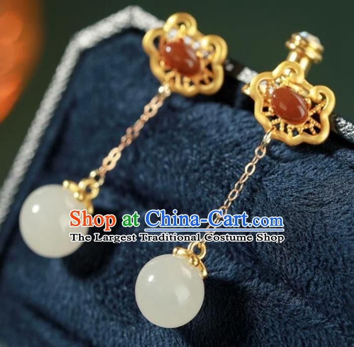 China Traditional Agate Ear Jewelry Accessories National Cheongsam Golden Cloud Earrings