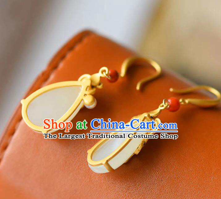 China Traditional Blueing Cloud Ear Jewelry Accessories National Cheongsam White Jade Earrings