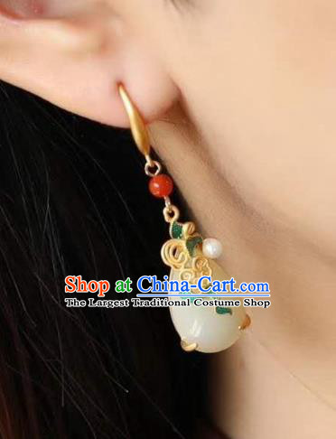 China Traditional Blueing Cloud Ear Jewelry Accessories National Cheongsam White Jade Earrings