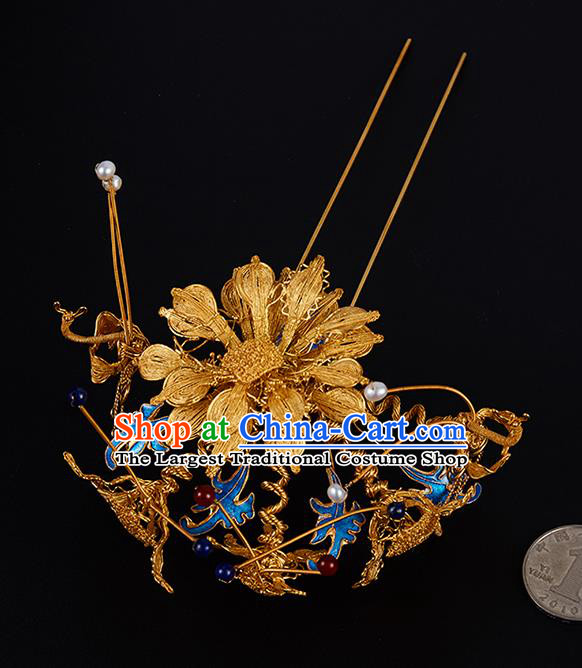 China Jewelry Handmade Filigree Hair Accessories Traditional Qing Dynasty Blueing Hairpin