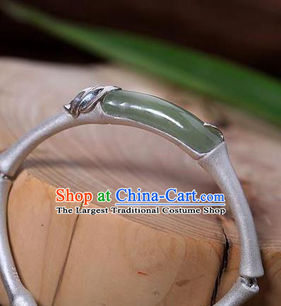 China Handmade Jade Bracelet Accessories Traditional Silver Bamboo Bangle Jewelry