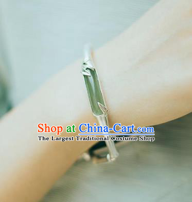 China Handmade Jade Bracelet Accessories Traditional Silver Bamboo Bangle Jewelry