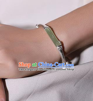 China Handmade Jade Bracelet Accessories Traditional Silver Bamboo Bangle Jewelry