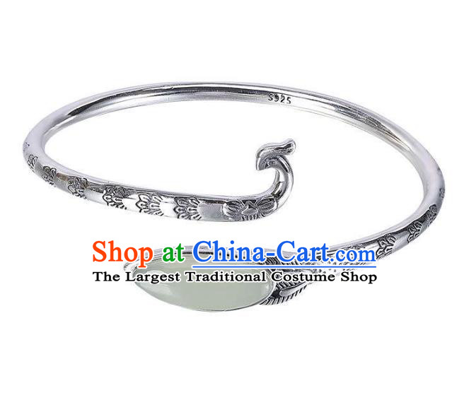 China Handmade Jade Bracelet Accessories Traditional Silver Phoenix Bangle Jewelry