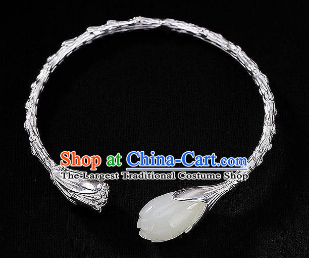 China Handmade Bracelet Accessories Traditional Jade Mangnolia Bangle Jewelry