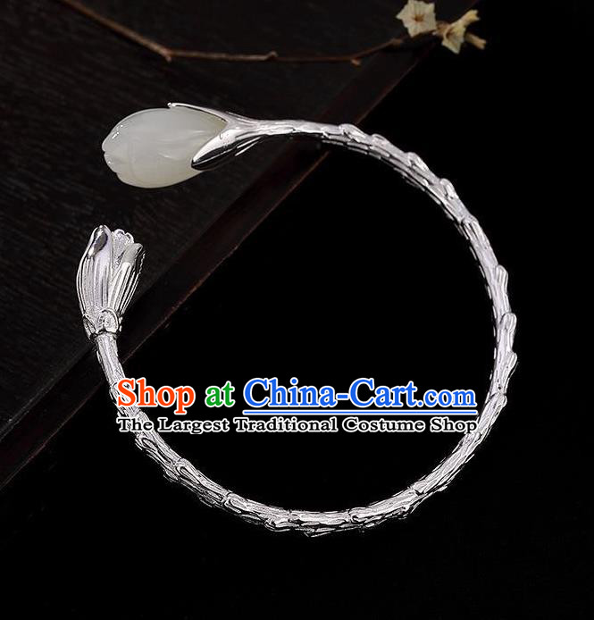 China Handmade Bracelet Accessories Traditional Jade Mangnolia Bangle Jewelry