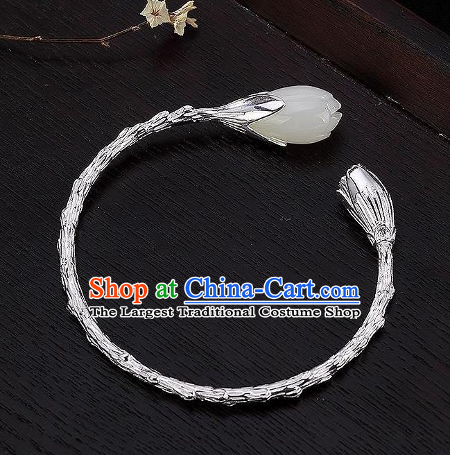 China Handmade Bracelet Accessories Traditional Jade Mangnolia Bangle Jewelry