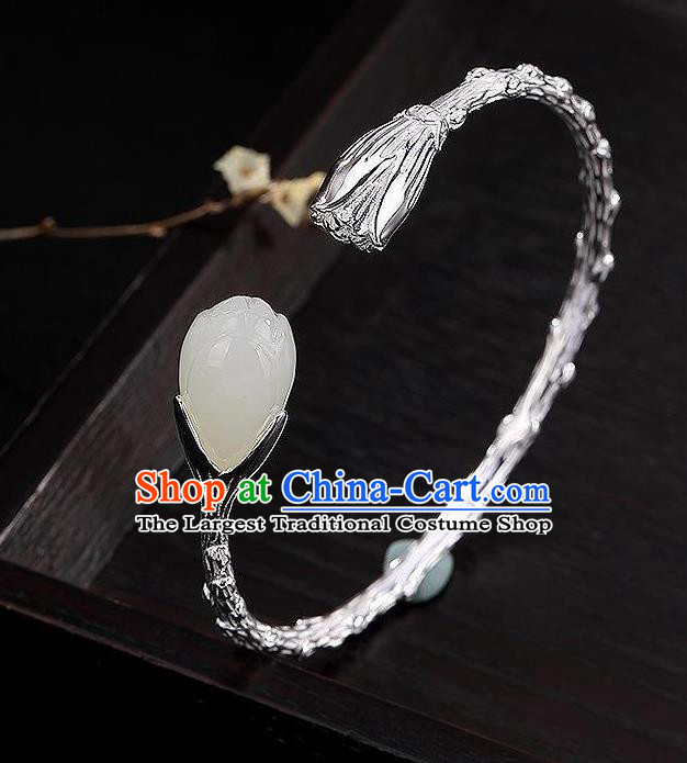 China Handmade Bracelet Accessories Traditional Jade Mangnolia Bangle Jewelry