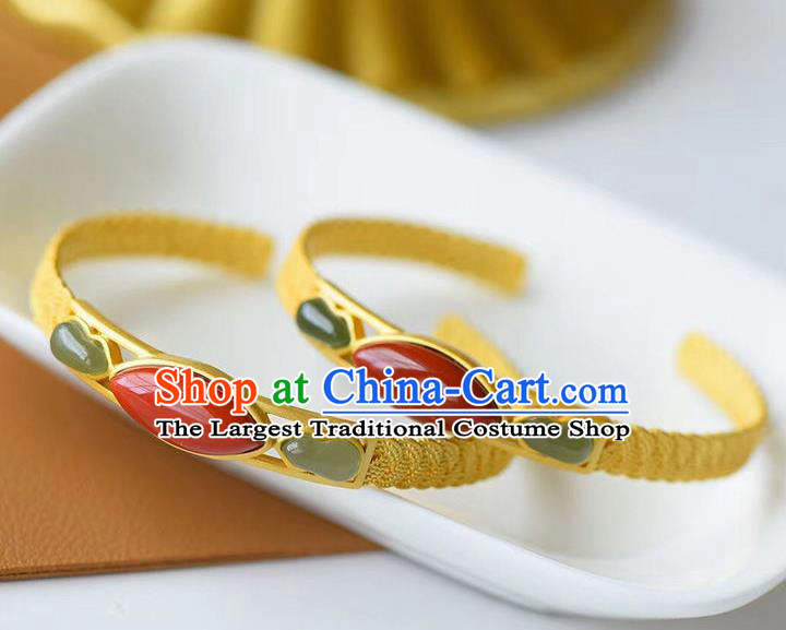 China Handmade Golden Bracelet Accessories Traditional Jade Gourd Bangle Jewelry